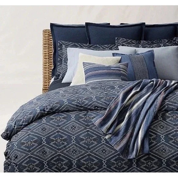 Ralph Lauren Home Francois Full Queen Duvet Cover Navy Blue 100% Cotton New - Picture 1 of 10